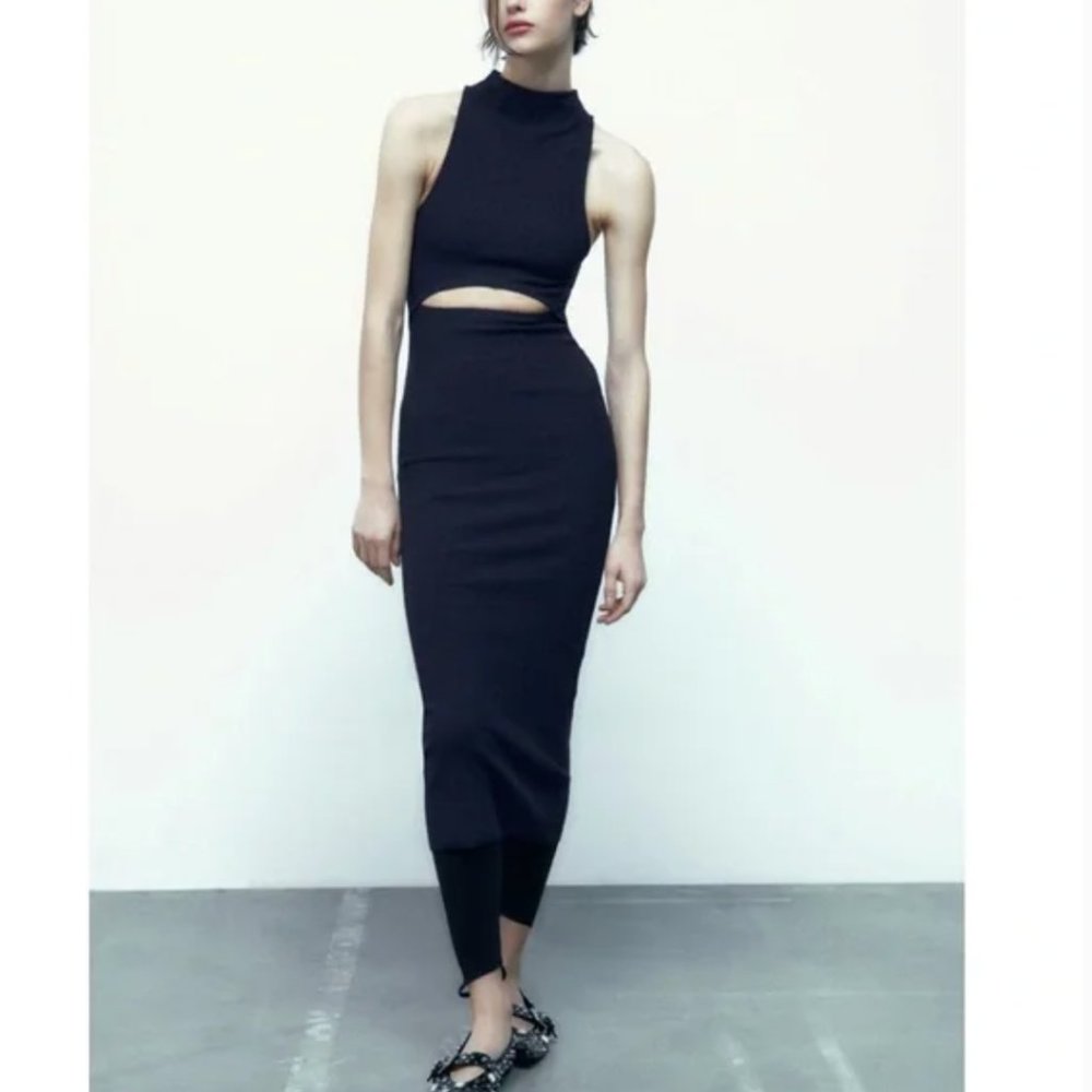 NWT Zara cut out halter dress navy